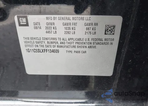 2015 Chevrolet Malibu 1Lt из США, поврежденный, VIN 1G11C5SLXFF134609